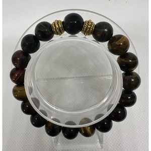10MM Natural Tiger Eye Stone Beads 7.5” Stretchy Bracelet